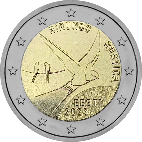 Pièce de 2 euros Hirundo Rustica Eesti 2023 avec une hirondelle