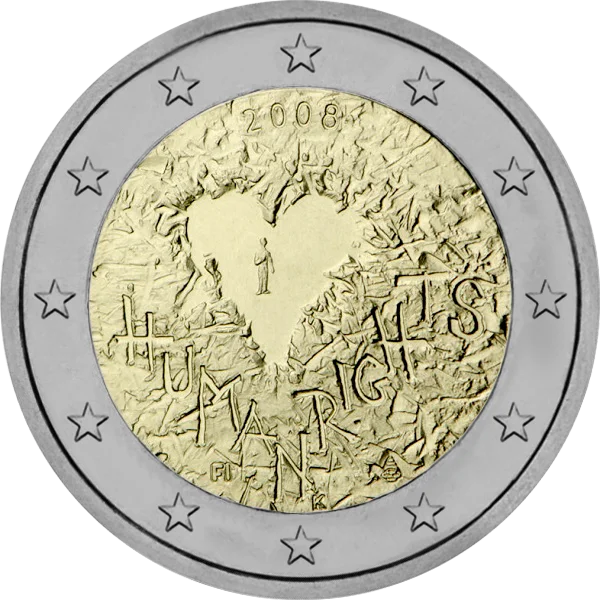 Pièce de 2 euros Human Right 2008 avec un coeur