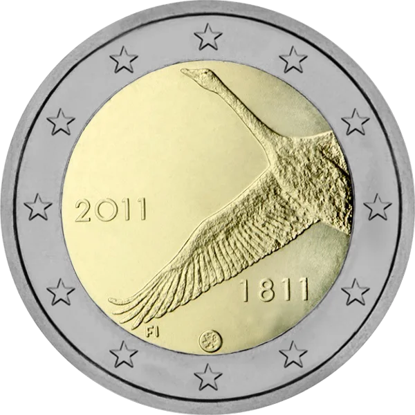 Pièce de 2 euros 1811-2011 avec un oiseau
