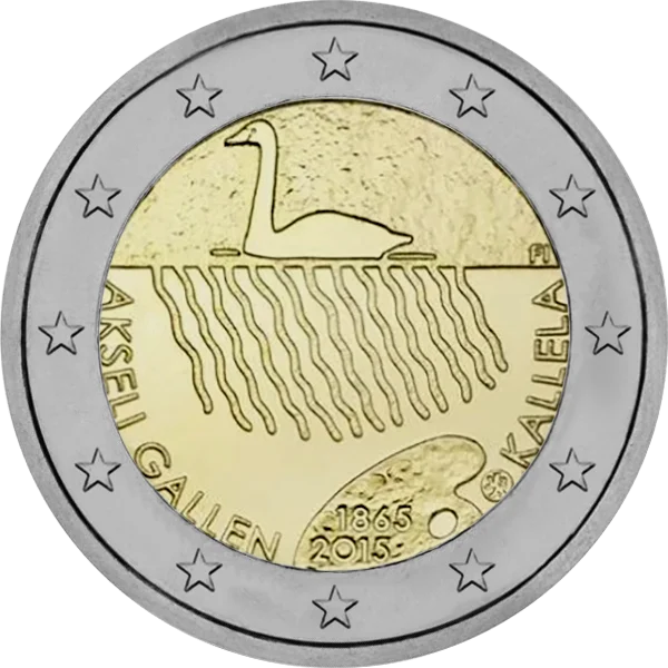 Pièce de 2 euros Akseli Gallen-Kallela 1865-2015 avec un cigne
