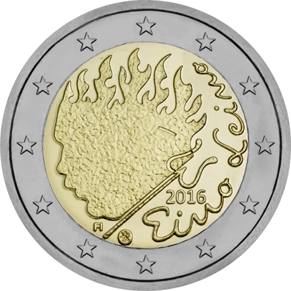 Pièce de 2 euros Eino Leino 2016 avec des flammes