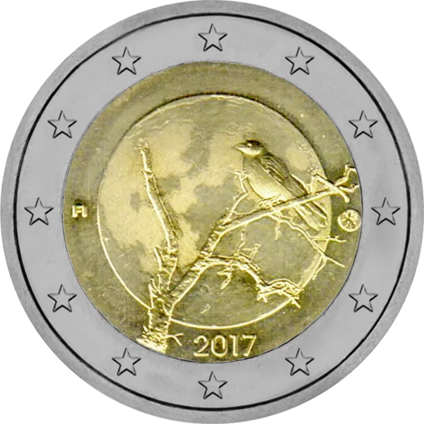 Pièce de 2 euros avec un oiseau sur une branche 2017