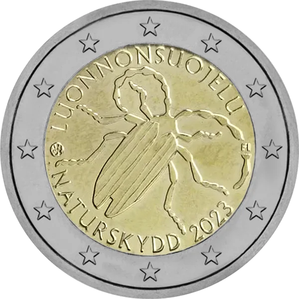 Pièce de 2 euros Luonnonsuojelu naturskydd 2023 avec un scarabé