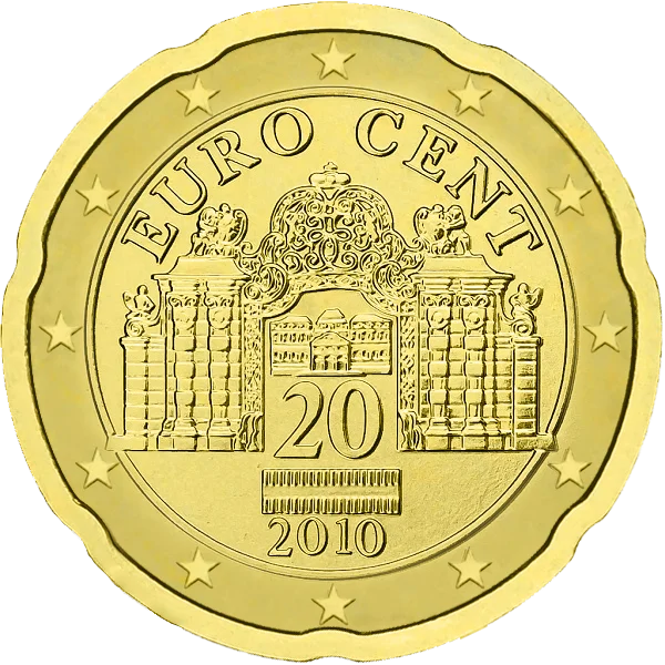 Pièce de 20 centimes 20 euro cent Autriche avec le palais du Belvédère