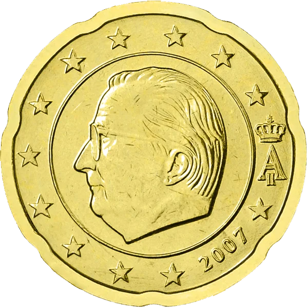 Pièce de 20 centimes Belgique avec un homme à lunette