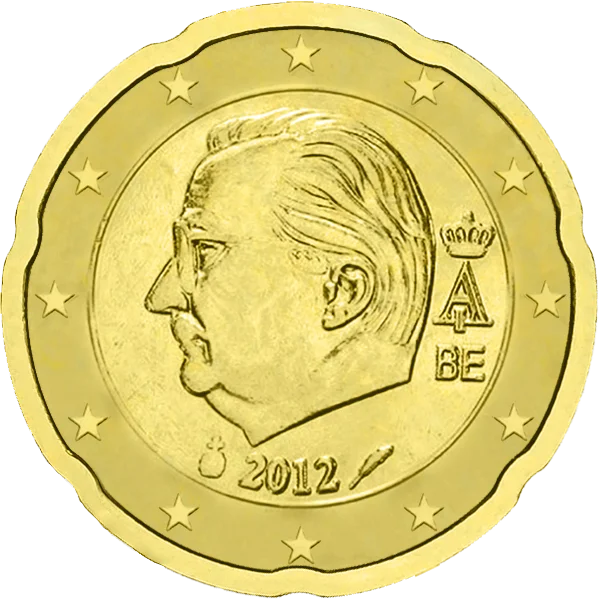 Pièce de 20 centimes Belgique avec un homme à lunette