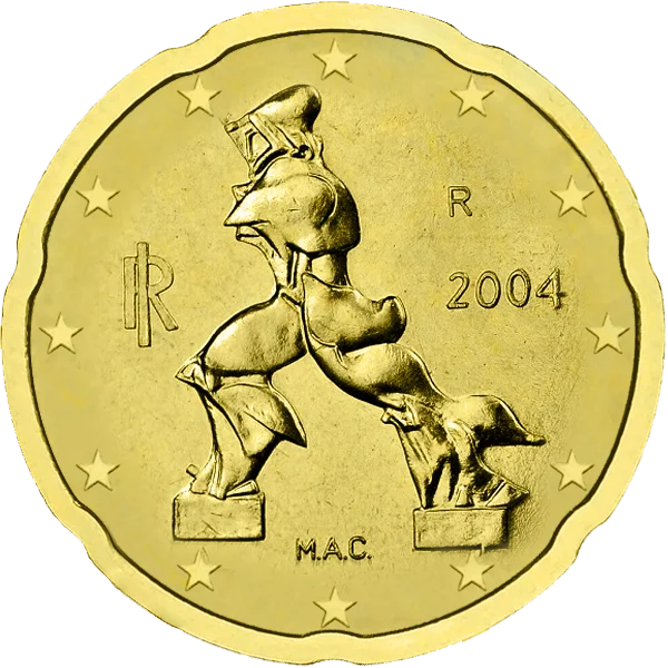 Pièce de 20 centimes Italie avec un homme qui marche