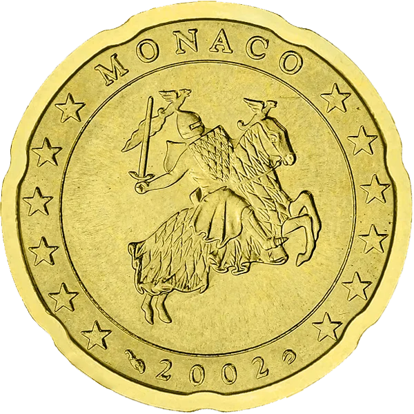 Pièce de 20 centimes Monaco avec un cavalier