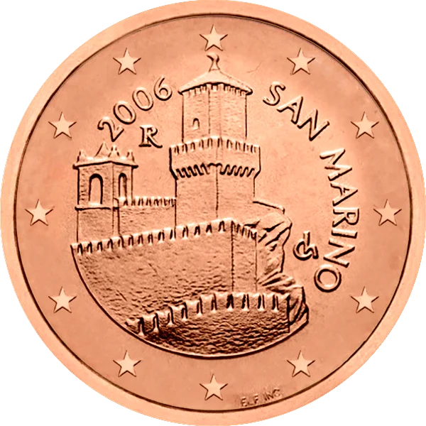 Pièce de 5 centimes San Marino avec une tour