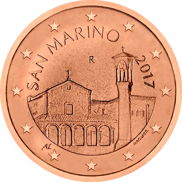 Pièce de 5 centimes San Marino avec une église