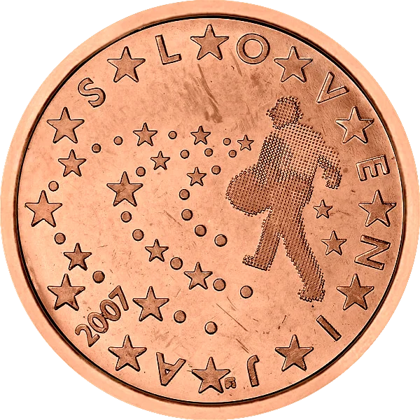 Pièce de 5 centimes Slovenija avec un homme qui marche