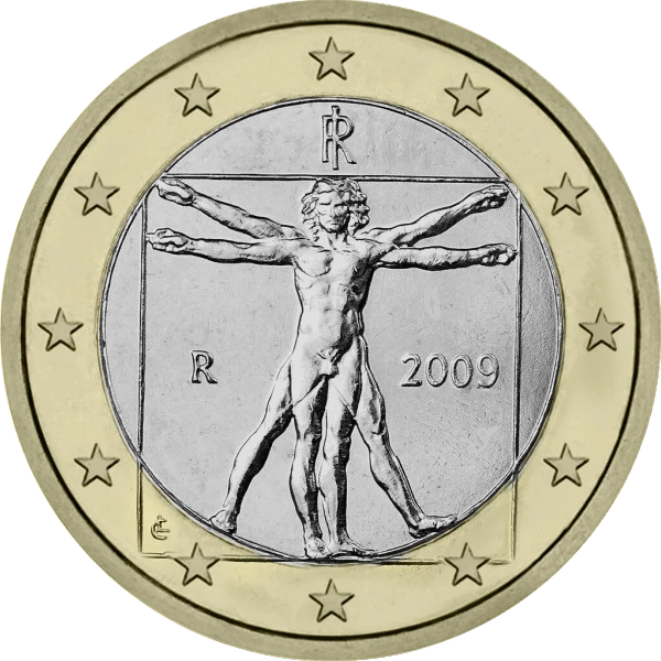 Pièce de 1 euro Léonard de Vinci Homme de Vitruve