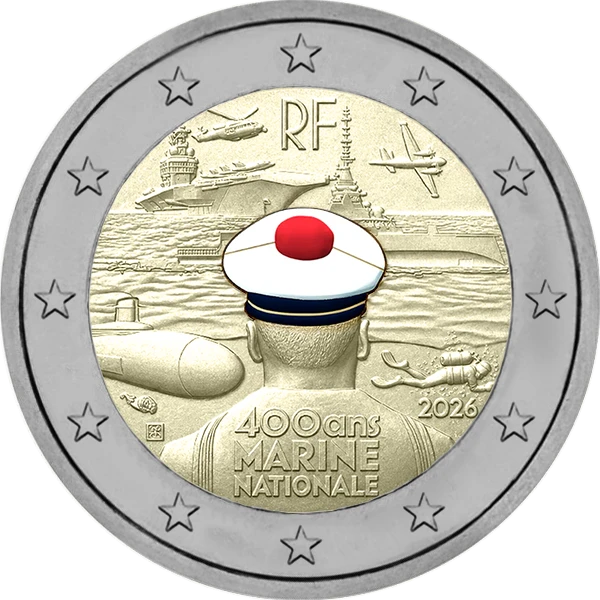Pièce de 2 euros 400 ans Marine Nationale 2026 RF version couleur
