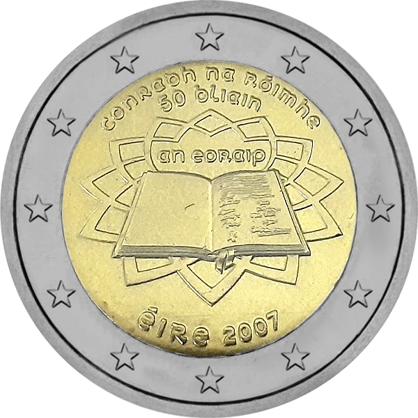 Pièce de 2 euros Conradh na Róimhe 50 bliain an Eoraip 2007 Éire avec livre ouvert