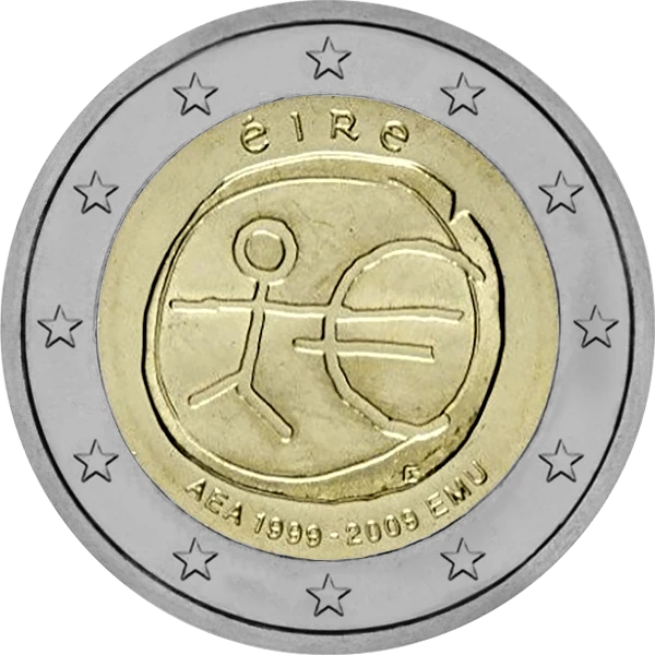 Pièce de 2 euros AEA 1999-2009 EMU Éire avec dessin bonhomme bâton et symbole Euro