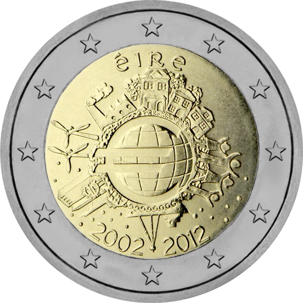 Pièce de 2 euros Éire 2002-2012 avec logo Euro au centre du globe terrestre