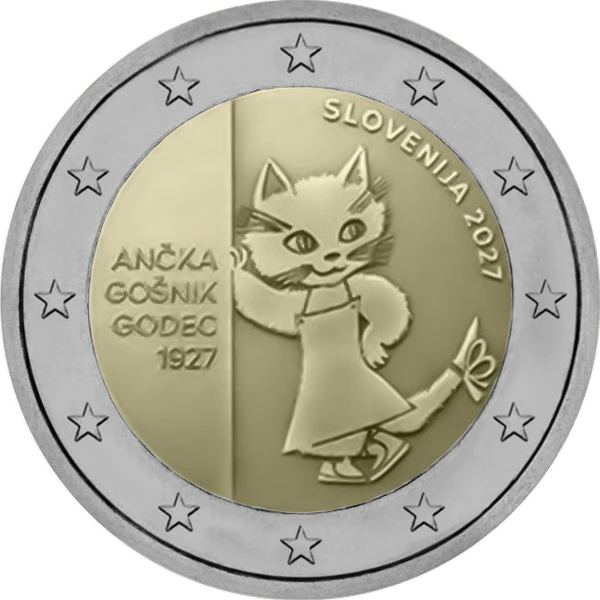 Pièce de 2 euros Ancka Gosnik Godec 1927 Slovenija 2027 avec un chat
